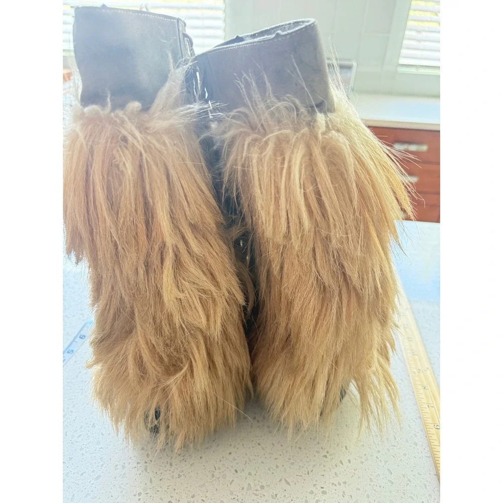 Vintage Lotto Yeti Fur Apres Ski Boots Beige Shaggy Lug Sole Rare